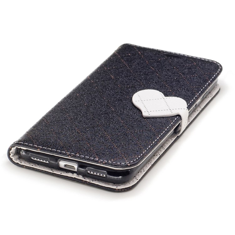 Love Heart Two-tone Leather Wallet Stand Shell with Lanyard for Huawei P8 Lite (2017) - Black-6