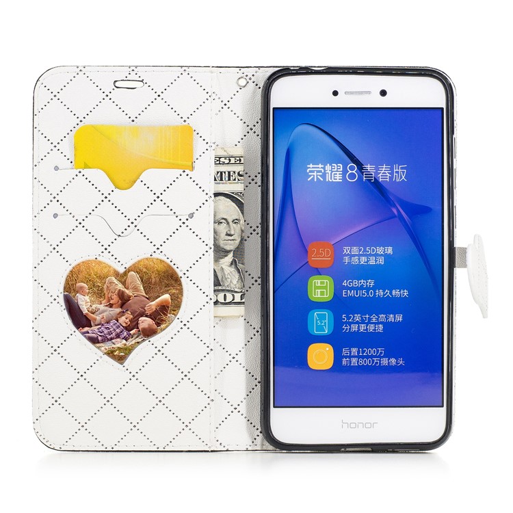 Love Heart Two-tone Leather Wallet Stand Shell with Lanyard for Huawei P8 Lite (2017) - Black-8