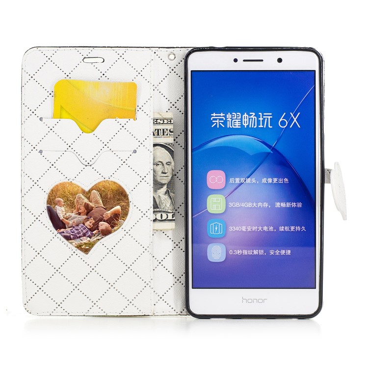 Love Heart Two-tone Leather Wallet Mobile Phone Cover for Huawei Honor 6x (2016) - Black-8
