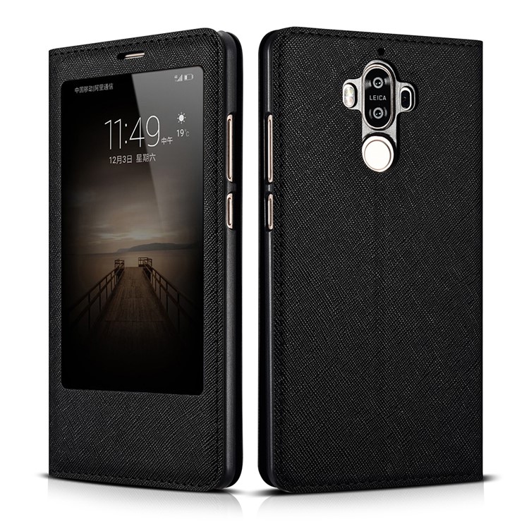 XOOMZ Cross Texture View Window Leather Cell Phone Cover for Huawei Mate 9 - Black-1