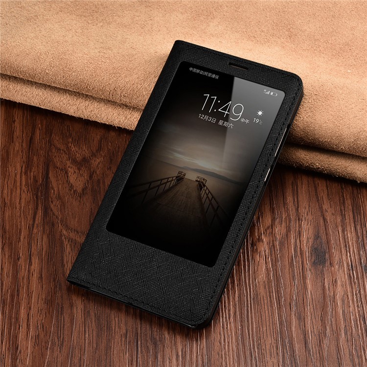 XOOMZ Cross Texture View Window Leather Cell Phone Cover for Huawei Mate 9 - Black-2