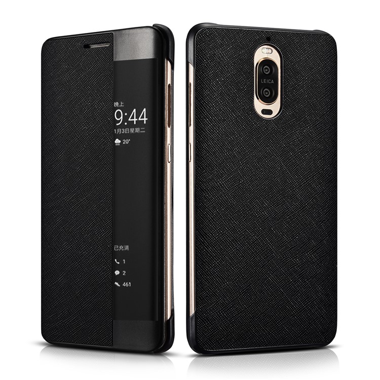 XOOMZ Cross Texture View Window Leather Cell Phone Case for Huawei Mate 9 Pro - Black-1