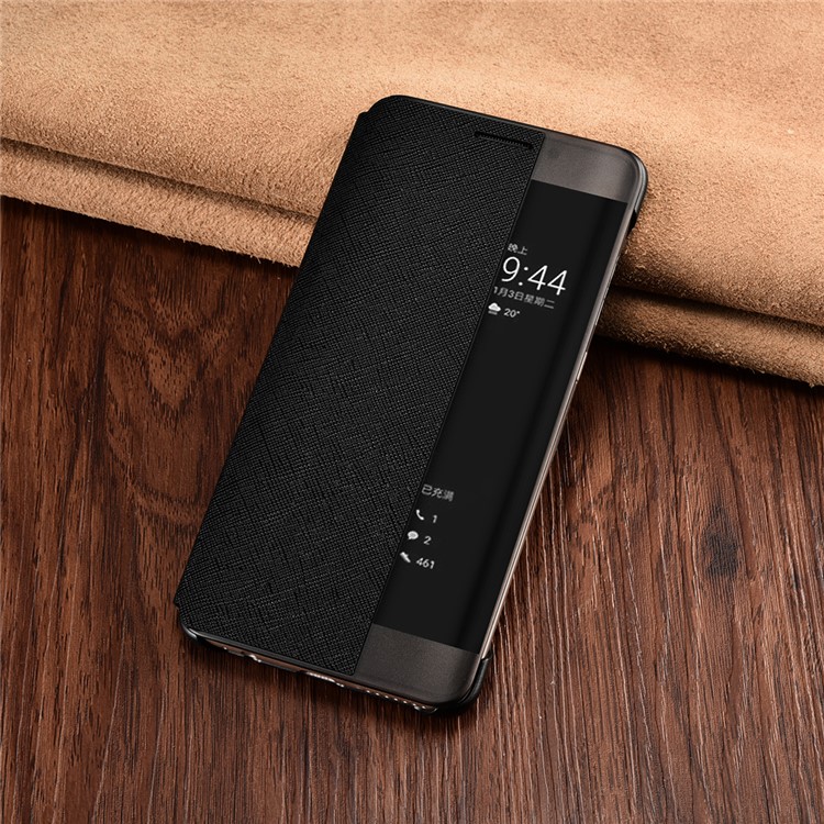 XOOMZ Cross Texture View Window Leather Cell Phone Case for Huawei Mate 9 Pro - Black-2
