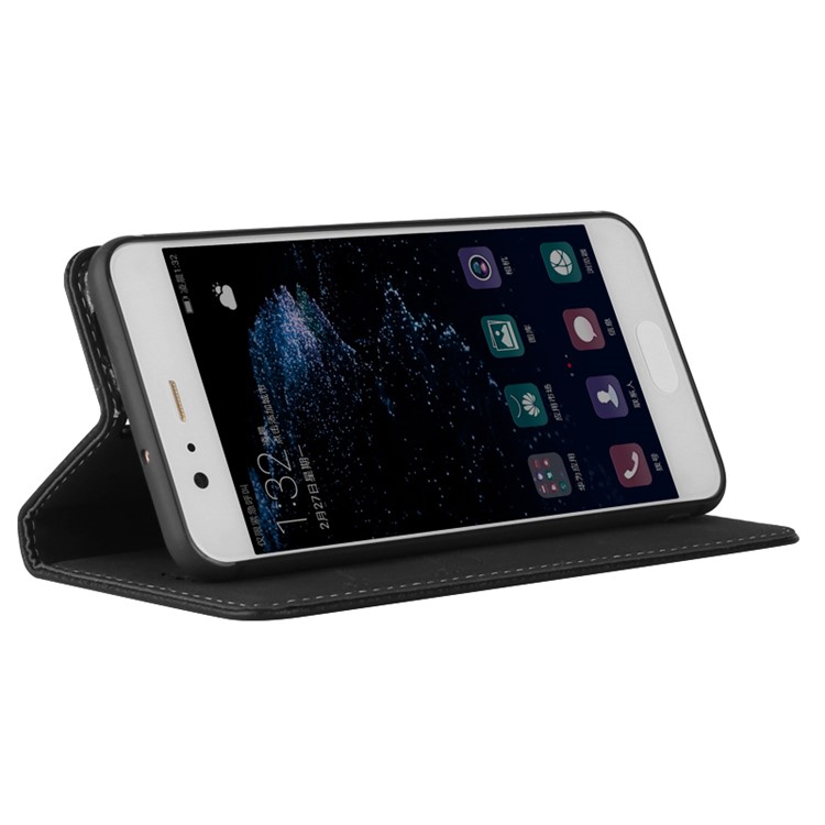 GEBEI Litchi Texture Leather Card Slots Stand Case for Huawei P10 Plus - Black-2
