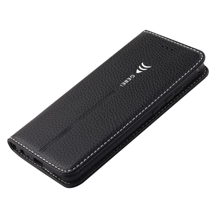 GEBEI Litchi Texture Leather Card Slots Stand Case for Huawei P10 Plus - Black-3