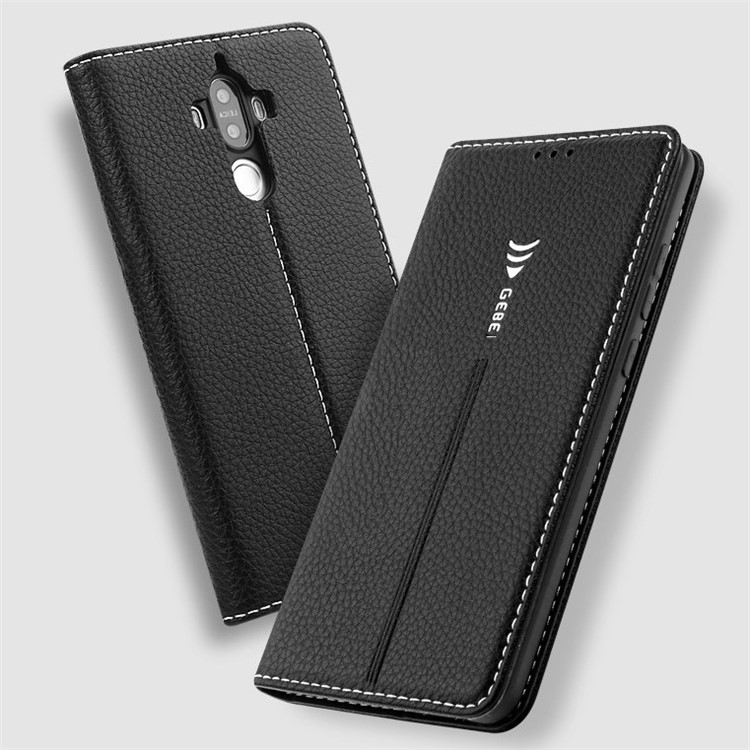 GEBEI Litchi Texture Leather Flip Cover with Card Slots for Huawei Mate 9 - Black-1