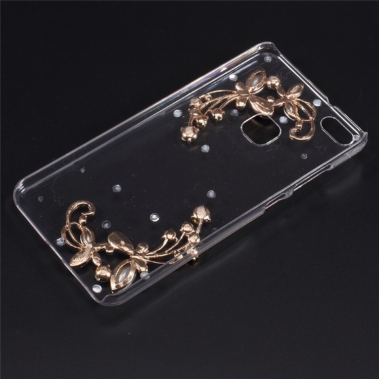 Rhinestone Decorated Crystal Acrylic Back Hybrid Case for Huawei P10 Lite - Blue Flowers-2