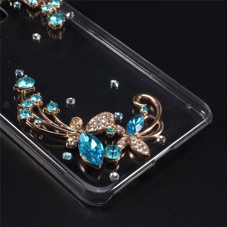 Rhinestone Decorated Crystal Acrylic Back Hybrid Case for Huawei P10 Lite - Blue Flowers-5