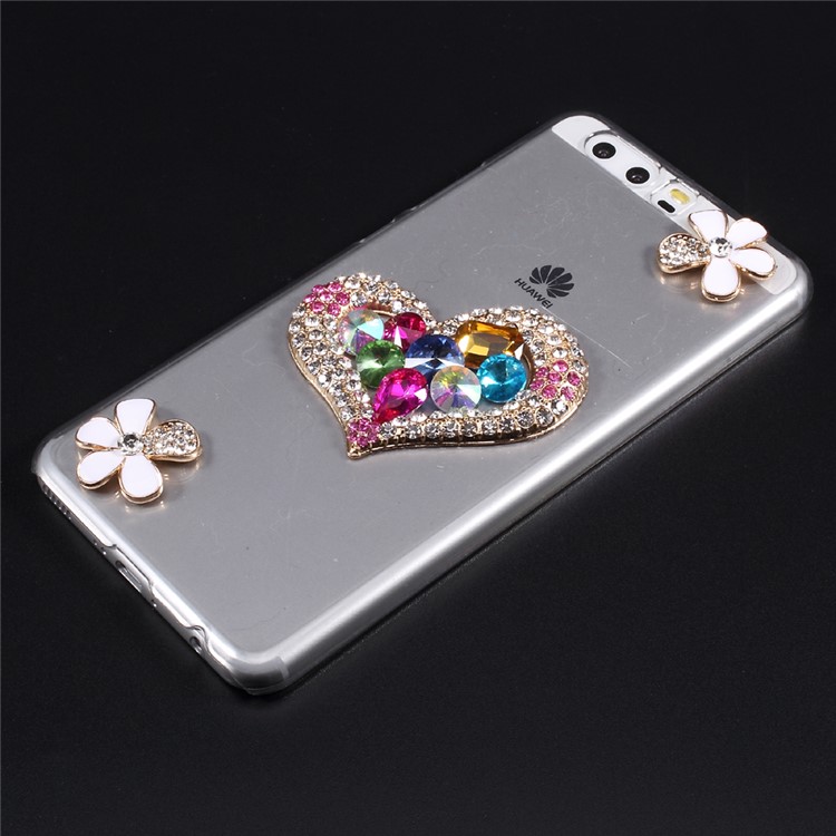 Rhinestone Decorated Crystal Acrylic Back Hybrid Phone Casing for Huawei P10 Plus - Heart-1
