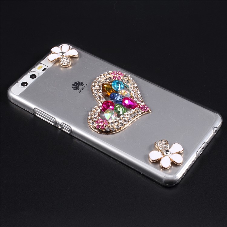 Rhinestone Decorated Crystal Acrylic Back Hybrid Phone Casing for Huawei P10 Plus - Heart-2