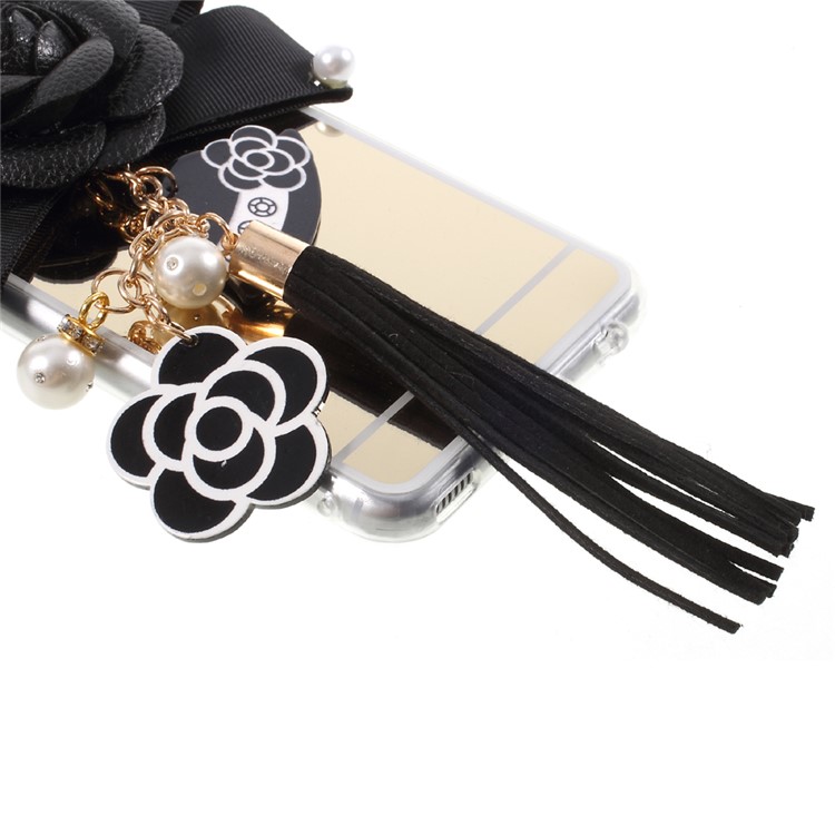 Mirror-like Plated PC TPU Combo Case for Huawei P10 Plus - 3D Black Flower and Tassel Pendant-3