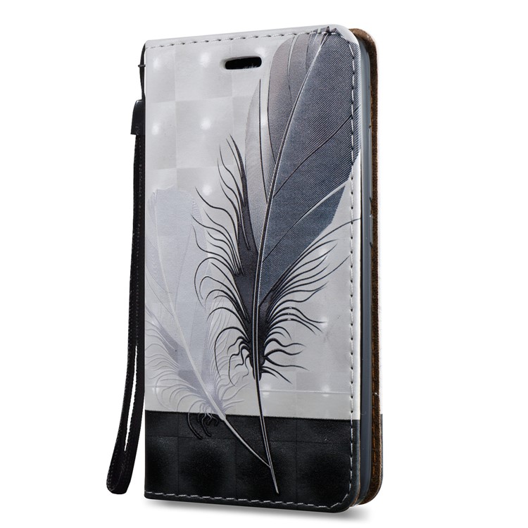 3D Embossing Stand Card Holder Leather Phone Case for Huawei Y6 Pro / Enjoy 5 - Feathers-2