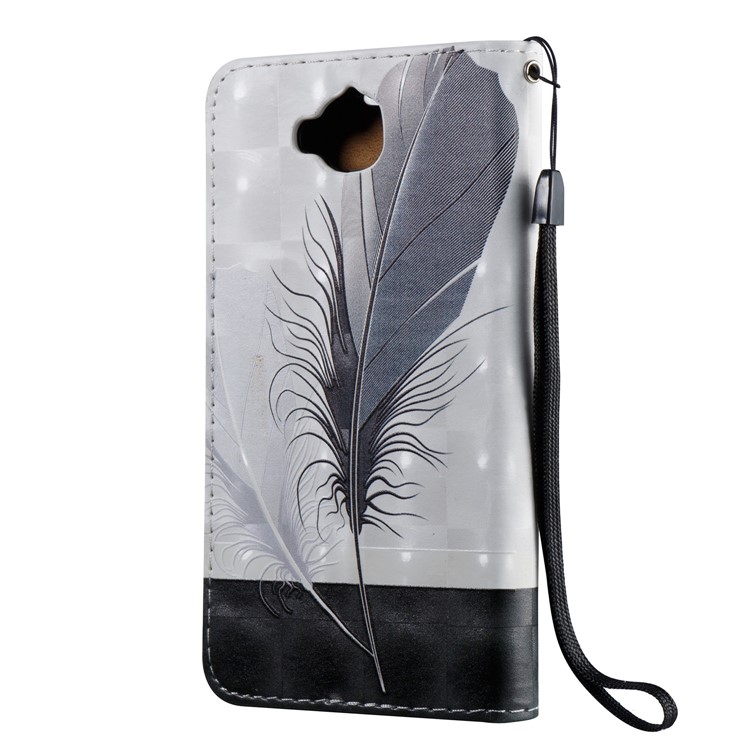 3D Embossing Stand Card Holder Leather Phone Case for Huawei Y6 Pro / Enjoy 5 - Feathers-3