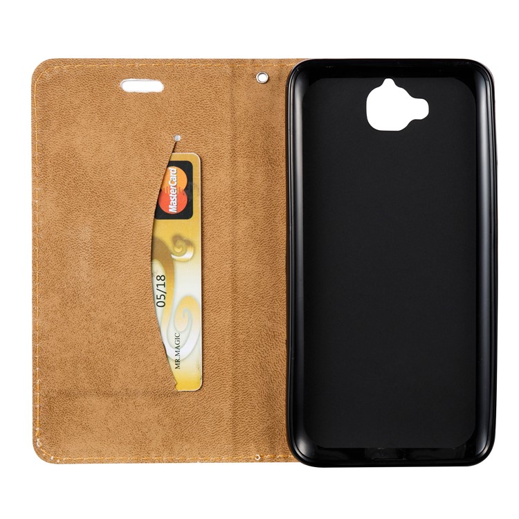 3D Embossing Stand Card Holder Leather Phone Case for Huawei Y6 Pro / Enjoy 5 - Feathers-7