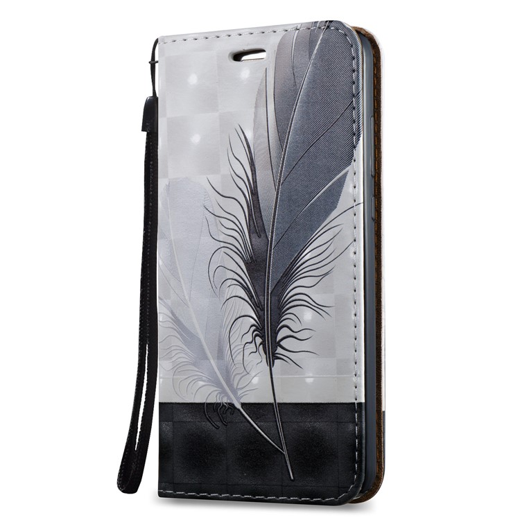 3D Embossed Leather Magnetic Card Holder Flip Phone Cover for Huawei Y6II - Feathers-2