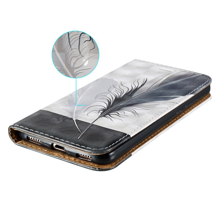 3D Embossed Leather Magnetic Card Holder Flip Phone Cover for Huawei Y6II - Feathers-4