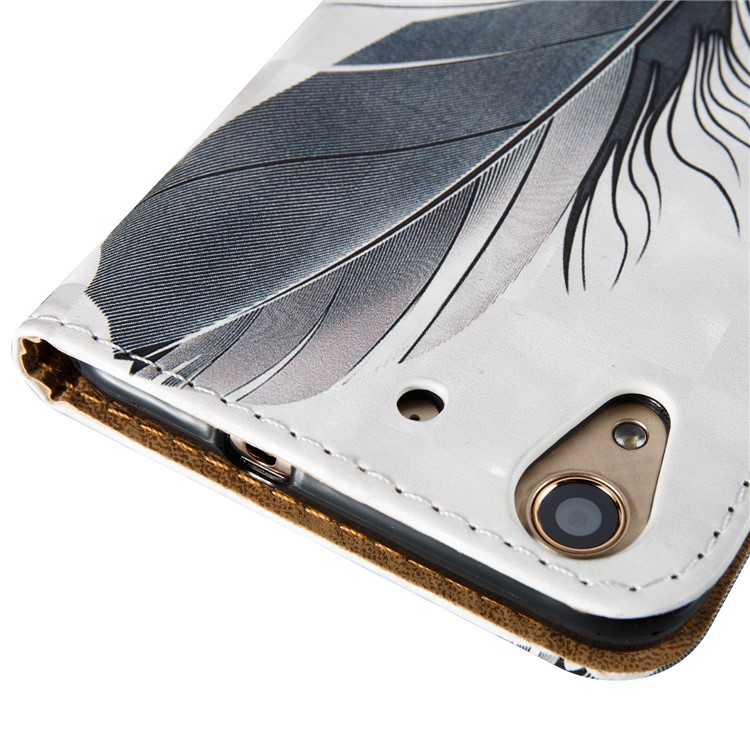 3D Embossed Leather Magnetic Card Holder Flip Phone Cover for Huawei Y6II - Feathers-5