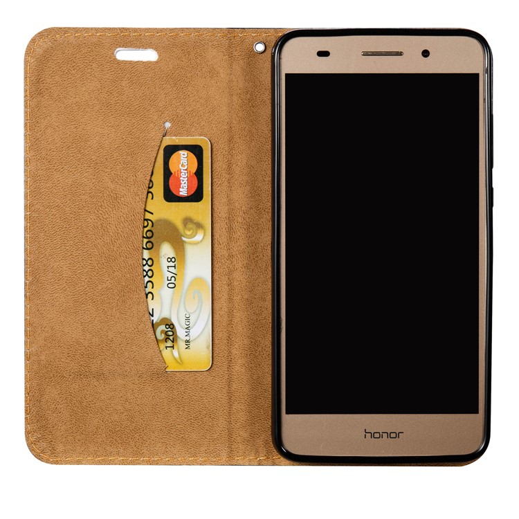 3D Embossed Leather Magnetic Card Holder Flip Phone Cover for Huawei Y6II - Feathers-7