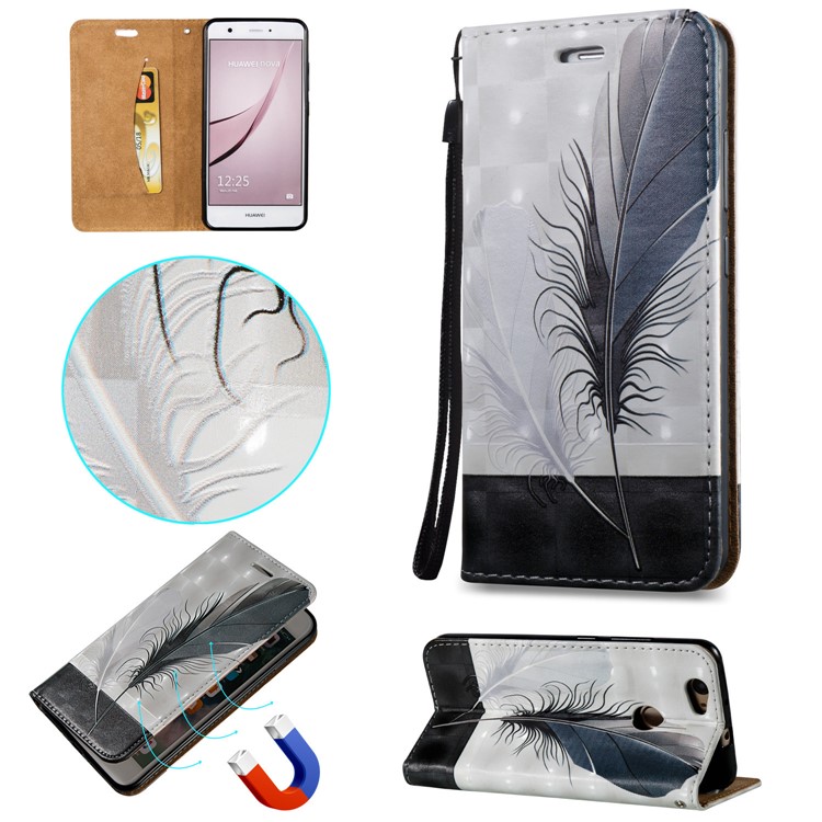 Embossed Leather Magnetic Flip Cover for Huawei nova - Feather-1