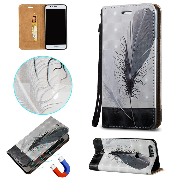 Embossed Leather Magnetic Flip Shell for Huawei Honor 8 - Feather-1