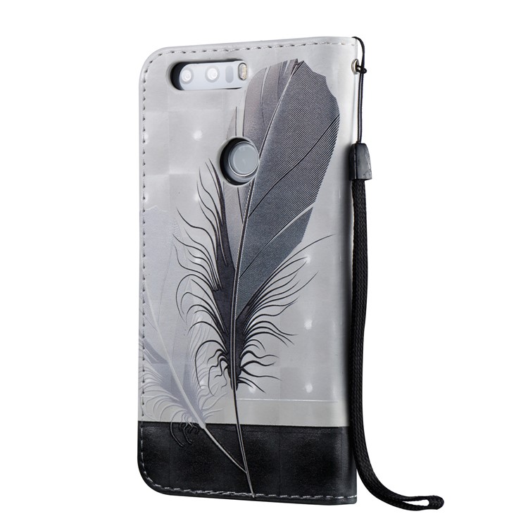 Embossed Leather Magnetic Flip Shell for Huawei Honor 8 - Feather-3
