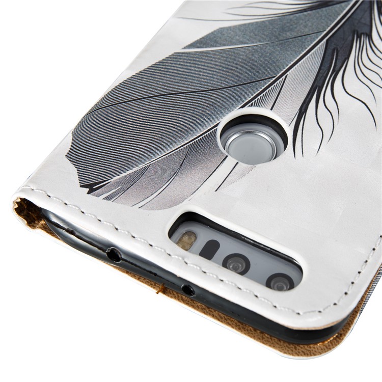 Embossed Leather Magnetic Flip Shell for Huawei Honor 8 - Feather-5