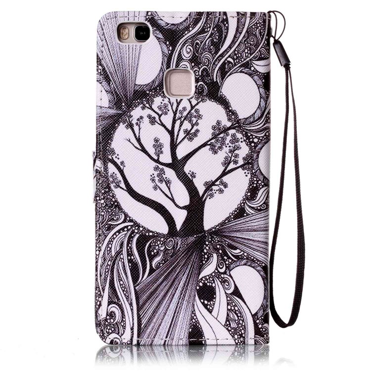 For Huawei P9 Lite Rhinestone Patterned PU Leather Folio Flip Wallet Mobile Case Cover - Abstract Tree Pattern-2