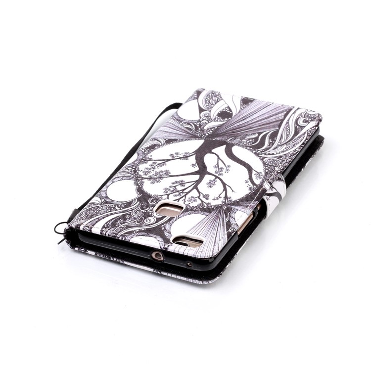 For Huawei P9 Lite Rhinestone Patterned PU Leather Folio Flip Wallet Mobile Case Cover - Abstract Tree Pattern-4