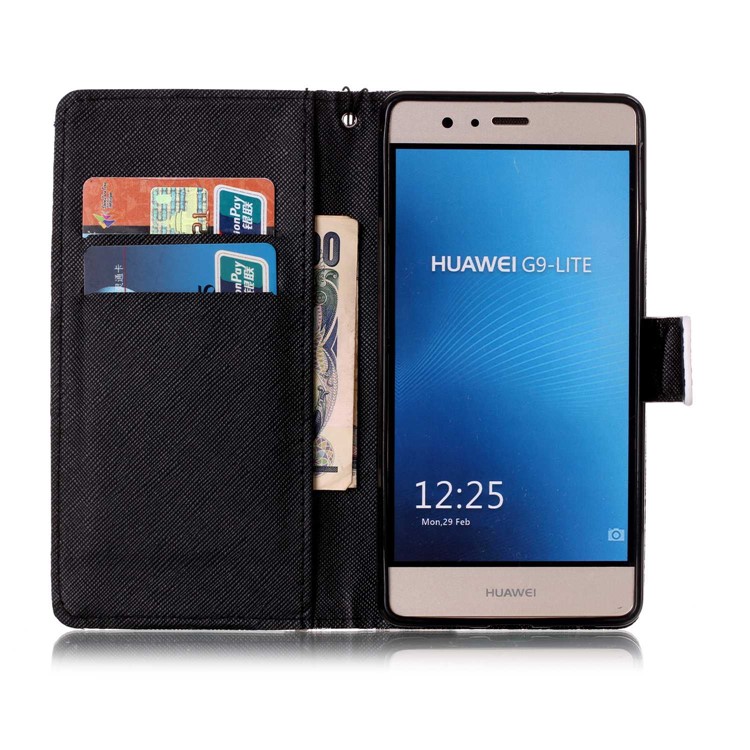 For Huawei P9 Lite Rhinestone Patterned PU Leather Folio Flip Wallet Mobile Case Cover - Abstract Tree Pattern-5