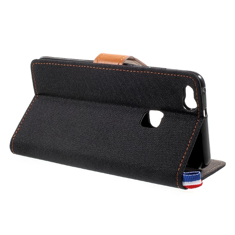 Jean Cloth Skin Leather Card Slots Phone Casing for Huawei P10 Lite - Black-4