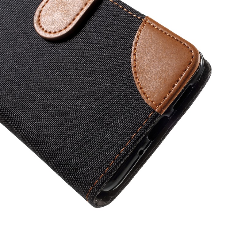 Jean Cloth Skin Leather Card Slots Phone Casing for Huawei P10 Lite - Black-6