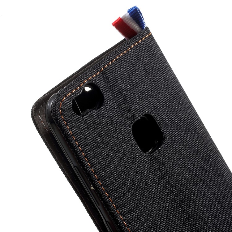 Jean Cloth Skin Leather Card Slots Phone Casing for Huawei P10 Lite - Black-7