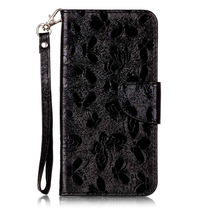 Laser Butterfly 3D Colored Carving Wallet Leather Protective Stand Case for Huawei P10 Plus - Black-1