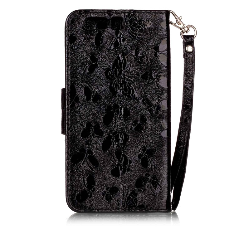Laser Butterfly 3D Colored Carving Wallet Leather Protective Stand Case for Huawei P10 Plus - Black-2