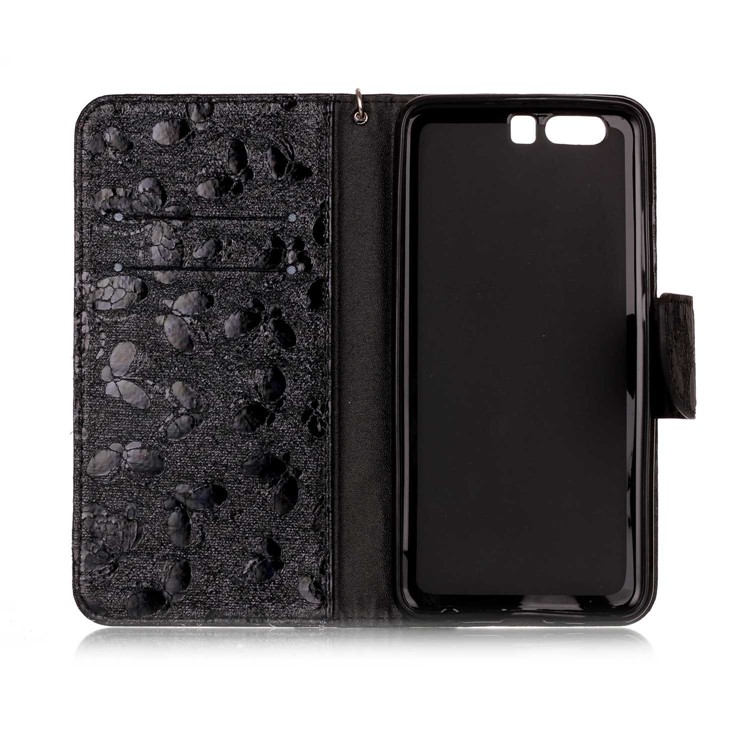 Laser Butterfly 3D Colored Carving Wallet Leather Protective Stand Case for Huawei P10 Plus - Black-3