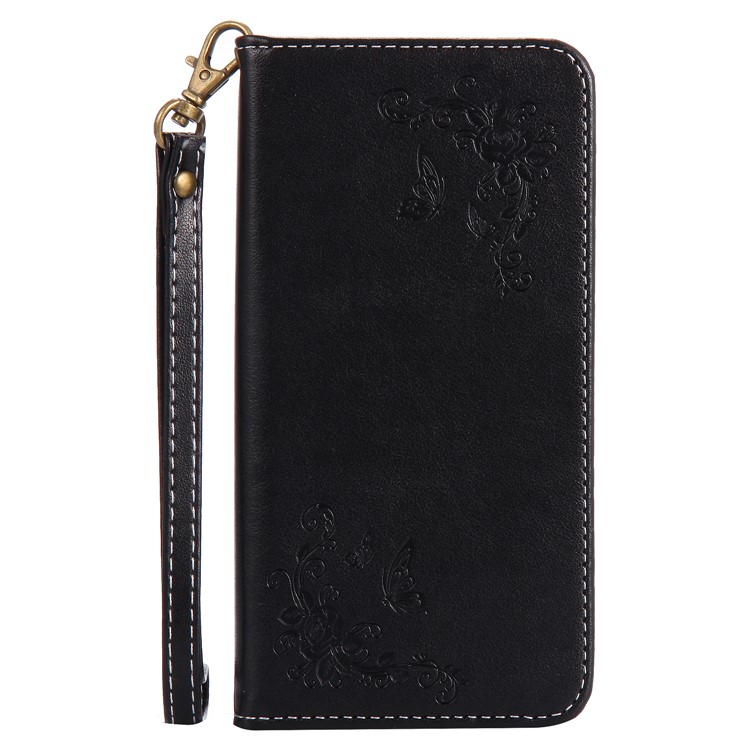 Imprint Butterfly Flower Leather Case Cover with Stand for P10 Lite 2017 - Black-1