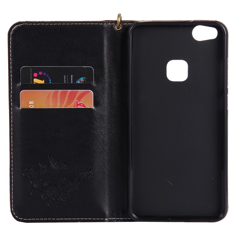 Imprint Butterfly Flower Leather Case Cover with Stand for P10 Lite 2017 - Black-3