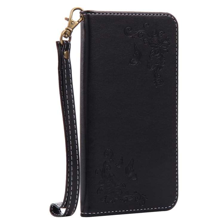 Imprint Butterfly Flower Leather Case Cover with Stand for P10 Lite 2017 - Black-4