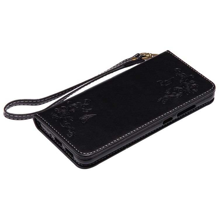 Imprint Butterfly Flower Leather Case Cover with Stand for P10 Lite 2017 - Black-6