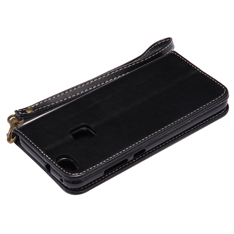 Imprint Butterfly Flower Leather Case Cover with Stand for P10 Lite 2017 - Black-7