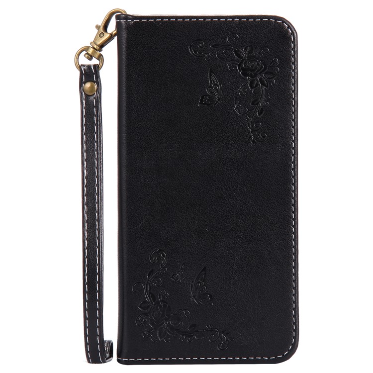 Imprint Butterfly Flower Leather Cell Phone Case for Huawei P10 - Black-1