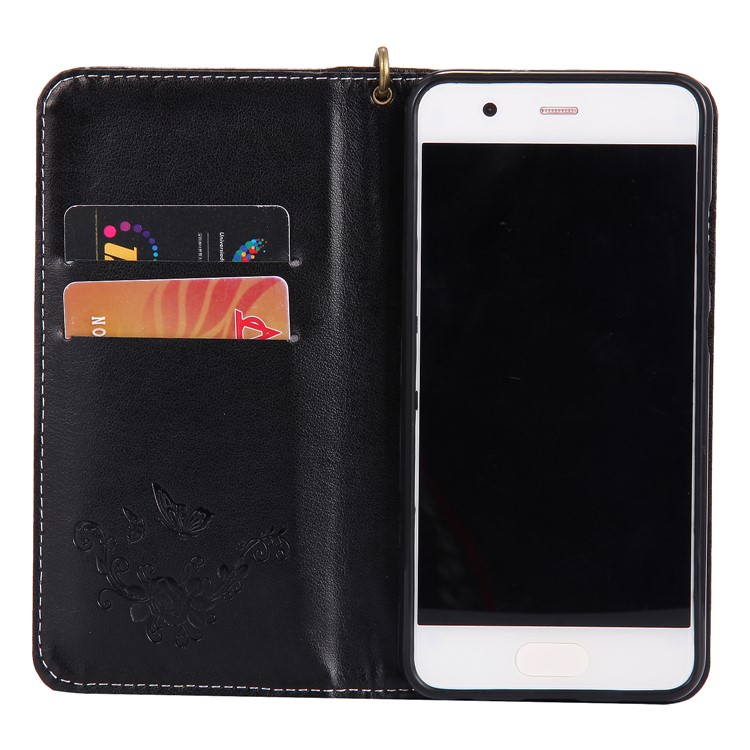 Imprint Butterfly Flower Leather Cell Phone Case for Huawei P10 - Black-3
