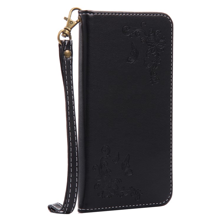 Imprint Butterfly Flower Leather Cell Phone Case for Huawei P10 - Black-4