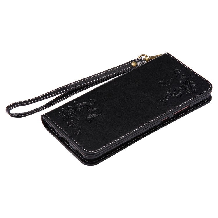 Imprint Butterfly Flower Leather Cell Phone Case for Huawei P10 - Black-6