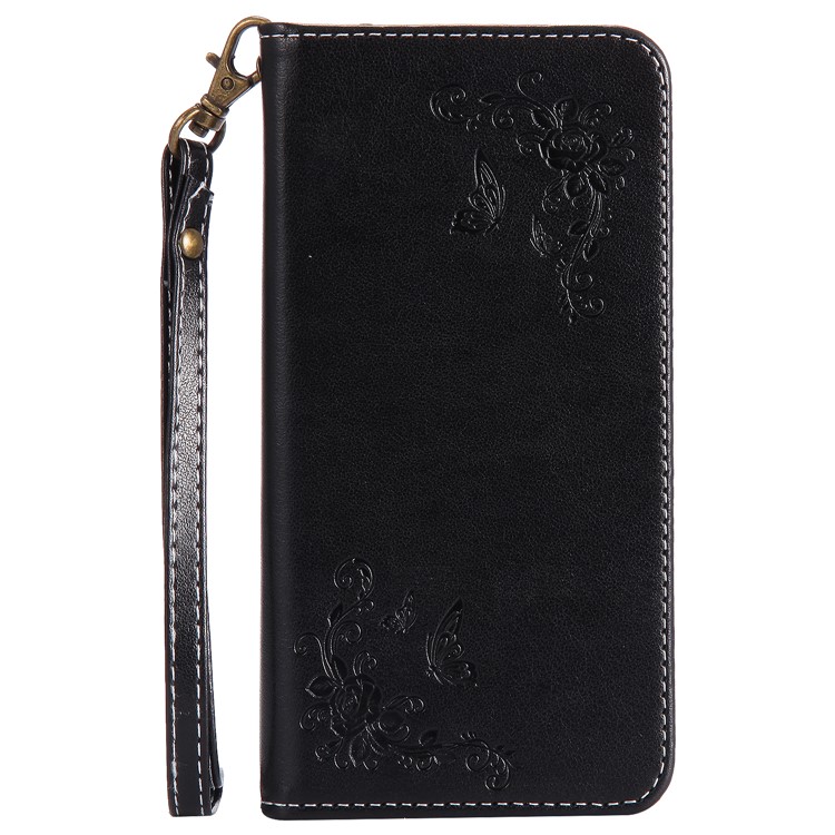 Imprint Butterfly Flower Leather Phone Cover for P8 Lite 2017 / Honor 8 Lite - Black-1