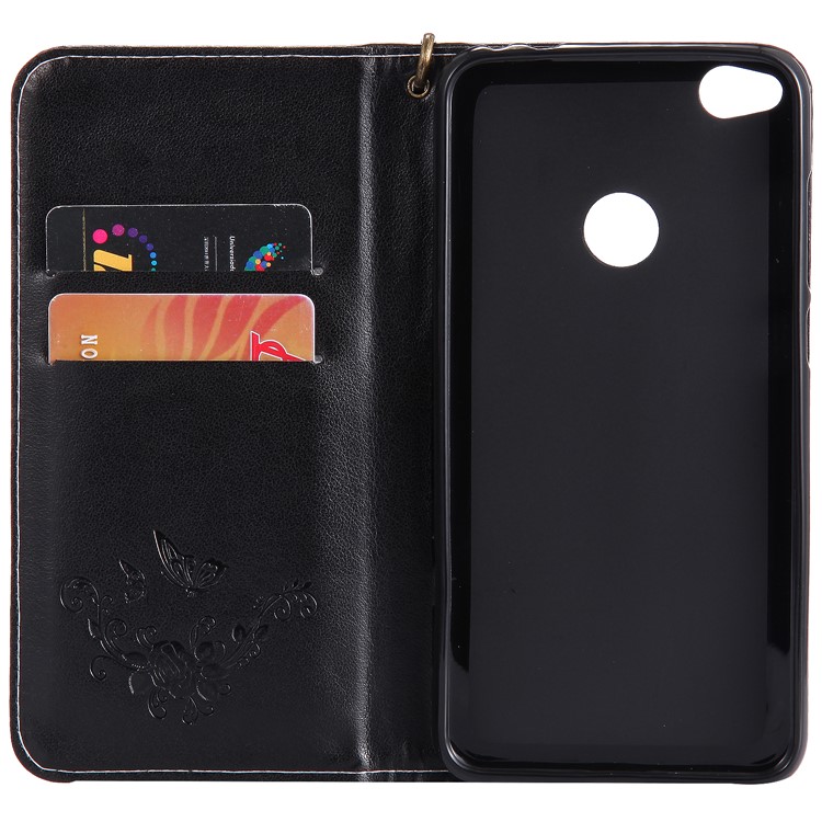 Imprint Butterfly Flower Leather Phone Cover for P8 Lite 2017 / Honor 8 Lite - Black-3