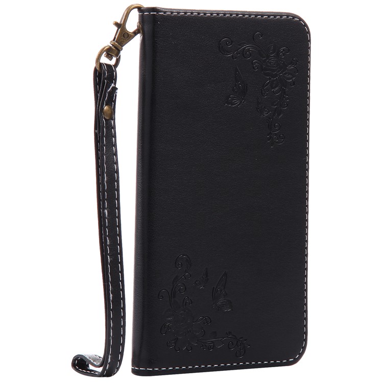 Imprint Butterfly Flower Leather Phone Cover for P8 Lite 2017 / Honor 8 Lite - Black-4