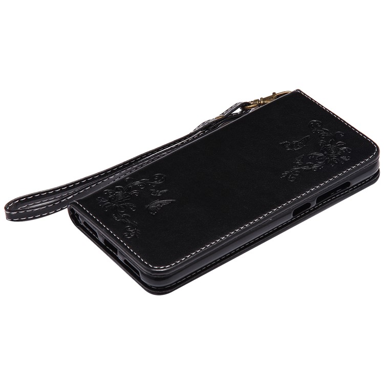 Imprint Butterfly Flower Leather Phone Cover for P8 Lite 2017 / Honor 8 Lite - Black-6