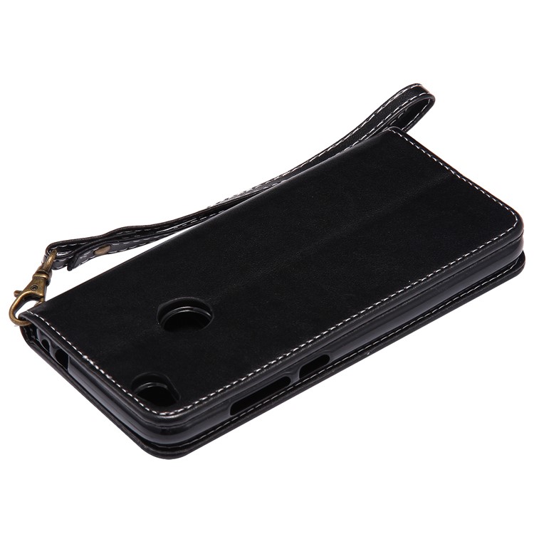 Imprint Butterfly Flower Leather Phone Cover for P8 Lite 2017 / Honor 8 Lite - Black-7