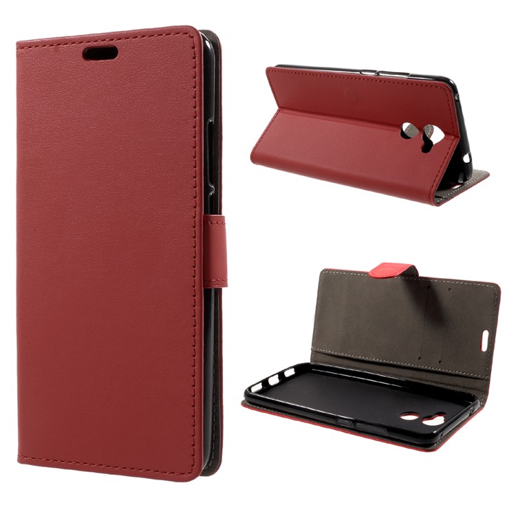 PU Leather Cover Wallet Stand Case for Huawei Enjoy 7 Plus - Red-1